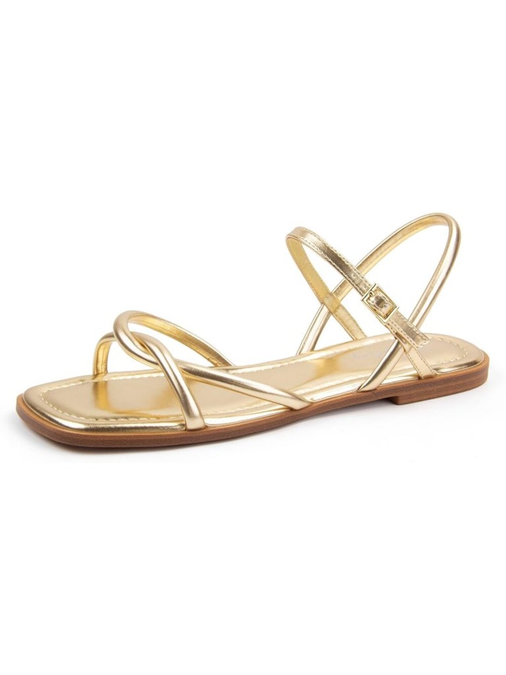 Women's Gold Summer Comfortable Cross-Strap Design Square-Toe Beach Sandals